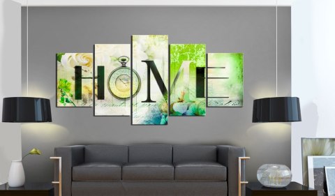 Obraz 5-częściowy - Zielony Napis Home Obraz 5-częściowy - Zielony Napis Home