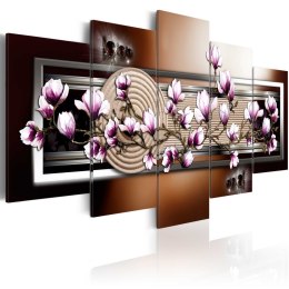 OBRAZ NA ŚCIANĘ DO SALONU, 100 x 50 cm, 5 CZĘŚCIOWY - Ogród Zen i magnolia