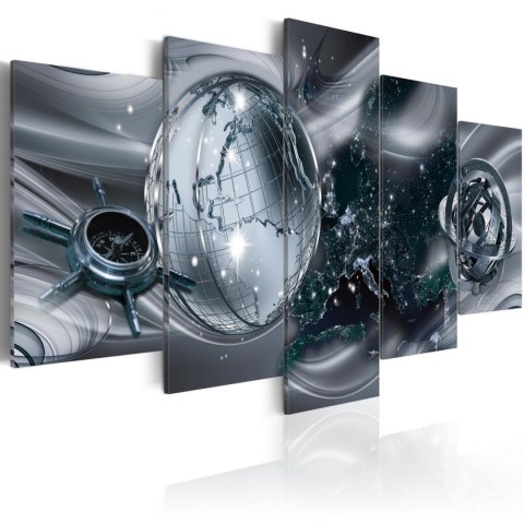 Obraz 5-częściowy Srebrny globus i kompas