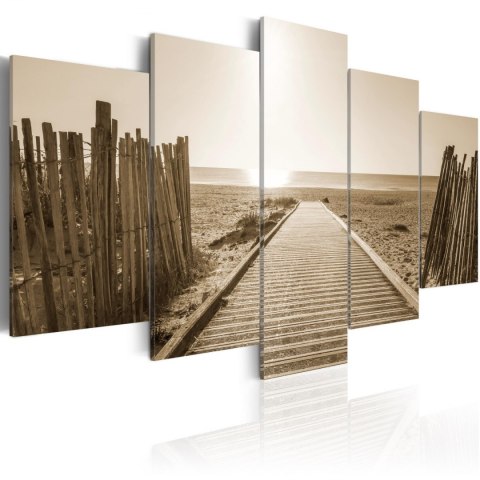 Obraz 5-częściowy - Plaża, morze, sepia Obraz 5-częściowy - Plaża, morze, sepia