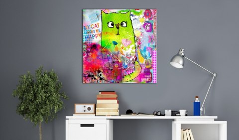 KWADRATOWY OBRAZ NA ŚCIANĘ DO SALONU 40 x 40 CM - Zwariowany kot KWADRATOWY OBRAZ NA ŚCIANĘ DO SALONU 40 x 40 CM - Zwariowany kot