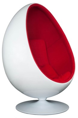 FOTEL EGG, JAJO, OWALNY, BIAŁO-CZERWONY, FUTURYSTYCZNY, OBROTOWY, NIETYPOWY