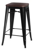 METALOWY CZARNY HOKER LOFT ARTPRO, INDUSTRIALNY, DO KUCHNI, DREWNO, 65 CM