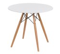 NOWOCZESNY OKRĄGŁY STÓŁ DO JADALNI - BIAŁY, 80 cm, DREWNIANE NOGI