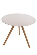 OKRĄGŁY BIAŁY STÓŁ SKANDYNAWSKI, 90 CM, 3 DREWNIANE NOGI ,DO JADALNI