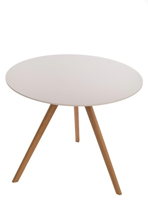 OKRĄGŁY BIAŁY STÓŁ SKANDYNAWSKI, 90 CM, 3 DREWNIANE NOGI ,DO JADALNI OKRĄGŁY BIAŁY STÓŁ SKANDYNAWSKI, 90 CM, 3 DREWNIANE NOGI ,DO JADALNI