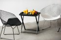 INDUSTRIALNY CZARNY FOTEL DO SALONU LOFT, METALOWY, Z PODUSZKĄ, SZEROKI