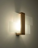 NOWOCZESNY DREWNIANY KINKIET ŚCIENNY, LAMPA ŚCIENNA, BIAŁE SZKŁO 30 CM, E27