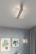 NOWOCZESNY DREWNIANY KINKIET ŚCIENNY, LAMPA ŚCIENNA, BIAŁE SZKŁO 30 CM, E27