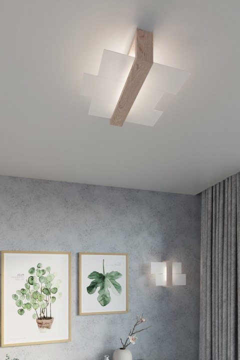NOWOCZESNY DREWNIANY KINKIET ŚCIENNY, LAMPA ŚCIENNA, BIAŁE SZKŁO 30 CM, E27 NOWOCZESNY DREWNIANY KINKIET ŚCIENNY, LAMPA ŚCIENNA, BIAŁE SZKŁO 30 CM, E27