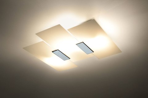 NOWOCZESNY PLAFON, SALON, BIAŁE SZKŁO, CHROM, 3xE27 NOWOCZESNY PLAFON, SALON, BIAŁE SZKŁO, CHROM, 3xE27