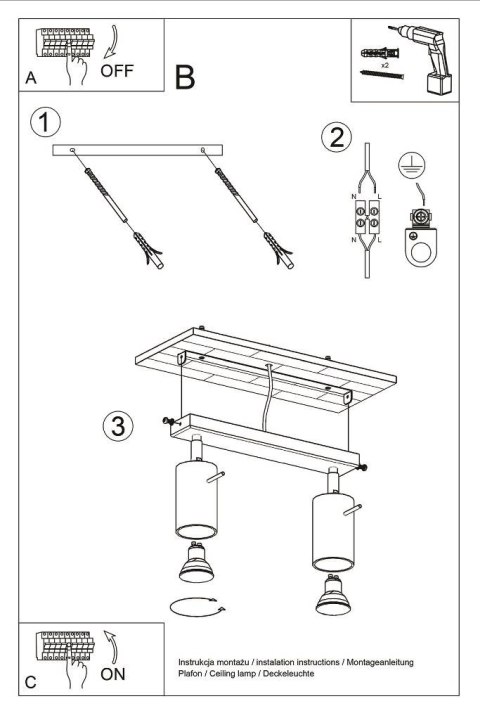 NOWOCZESNA LAMPA, SPOT, CZARNA, ZŁOTA, 2 x GU10 NOWOCZESNA LAMPA, SPOT, CZARNA, ZŁOTA, 2 x GU10