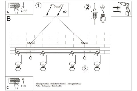 NOWOCZESNA LAMPA, SPOT, CZARNA, ZŁOTA, 4 x GU10 NOWOCZESNA LAMPA, SPOT, CZARNA, ZŁOTA, 4 x GU10
