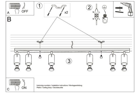 NOWOCZESNA LAMPA, SPOT, CZARNA, ZŁOTA, 6 x GU10 NOWOCZESNA LAMPA, SPOT, CZARNA, ZŁOTA, 6 x GU10