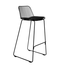 METALOWY CZARNY HOKER Z OPARCIEM, INDUSTRIALNY, LOFT, Z PODUSZKĄ, 75 cm