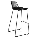 METALOWY CZARNY HOKER Z OPARCIEM, INDUSTRIALNY, LOFT, Z PODUSZKĄ, 75 cm