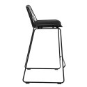METALOWY CZARNY HOKER Z OPARCIEM, INDUSTRIALNY, LOFT, Z PODUSZKĄ, 66 CM