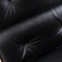 FOTEL BIUROWY LOUNGE, CZARNA SKÓRA, ORZECH, OBROTOWY, MECHANIZM KOŁYSKI