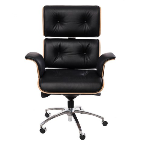FOTEL BIUROWY LOUNGE, CZARNA SKÓRA, ORZECH, OBROTOWY, MECHANIZM KOŁYSKI FOTEL BIUROWY LOUNGE, CZARNA SKÓRA, ORZECH, OBROTOWY, MECHANIZM KOŁYSKI