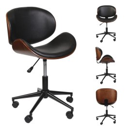ELEGANCKI FOTEL BIUROWY, DREWNIANY, NATURALNA SKÓRA, METALOWY, NA KÓŁKACH