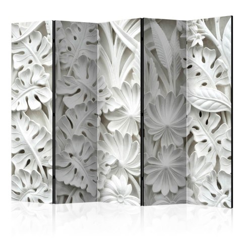 Parawan 5-częściowy - Białe Rośliny, Kamień 3D