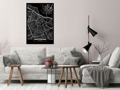 Obraz - Ciemna mapa Amsterdamu pionowy Obraz - Ciemna mapa Amsterdamu pionowy