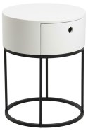 NOWOCZESNA BIAŁA SZAFKA NOCNA, OKRĄGŁA, SZUFLADA, METALOWA PODSTAWA, 40 CM