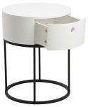 NOWOCZESNA BIAŁA SZAFKA NOCNA, OKRĄGŁA, SZUFLADA, METALOWA PODSTAWA, 40 CM