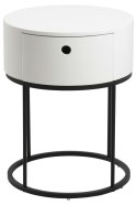 NOWOCZESNA BIAŁA SZAFKA NOCNA, OKRĄGŁA, SZUFLADA, METALOWA PODSTAWA, 40 CM