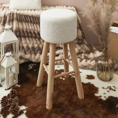TAPICEROWANY HOKER BOHO, BIAŁY, DREWNIANY, OKRĄGŁY TAPICEROWANY HOKER BOHO, BIAŁY, DREWNIANY, OKRĄGŁY