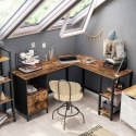 BIURKO NAROŻNE LOFT, CZARNE, METALOWE, ORZECH, Z PÓŁKAMI I SZUFLADĄ, 150 CM