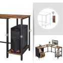 BIURKO NAROŻNE LOFT, CZARNE, METALOWE, ORZECH, Z PÓŁKAMI I SZUFLADĄ, 150 CM