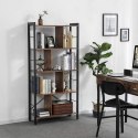 REGAŁ NA KSIĄŻKI LOFT, CZARNY, METALOWY, 5 PÓŁEK, ORZECH, DO SALONU, 150 CM