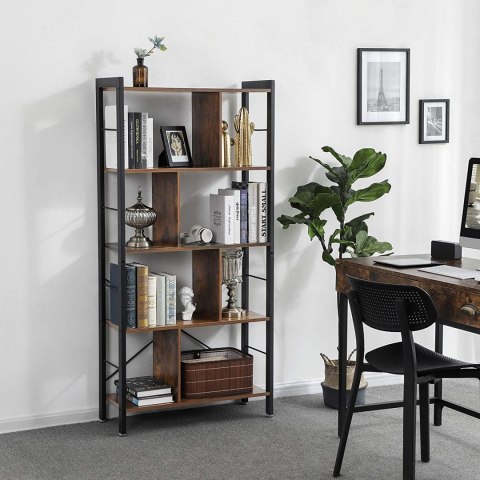 REGAŁ NA KSIĄŻKI LOFT, CZARNY, METALOWY, 5 PÓŁEK, ORZECH, DO SALONU, 150 CM REGAŁ NA KSIĄŻKI LOFT, CZARNY, METALOWY, 5 PÓŁEK, ORZECH, DO SALONU, 150 CM