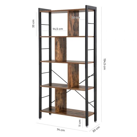 REGAŁ NA KSIĄŻKI LOFT, CZARNY, METALOWY, 5 PÓŁEK, ORZECH, DO SALONU, 150 CM REGAŁ NA KSIĄŻKI LOFT, CZARNY, METALOWY, 5 PÓŁEK, ORZECH, DO SALONU, 150 CM