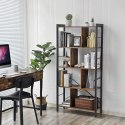 REGAŁ NA KSIĄŻKI LOFT, CZARNY, METALOWY, 5 PÓŁEK, ORZECH, DO SALONU, 150 CM