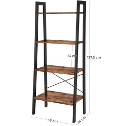 INDUSTRIALNY REGAŁ NA KSIĄŻKI, CZARNY, METALOWY, LOFT, ORZECH, 4 PÓŁKI,
