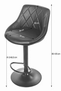 TAPICEROWANY CZARNY HOKER Z OPARCIEM, METALOWY, OBROTOWY, REGULOWANY, LOFT