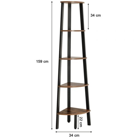 REGAŁ NAROŻNY, PÓŁKA, LOFT, CZARNY METAL, DO POKOJU, ORZECH, 5 PÓŁEK REGAŁ NAROŻNY, PÓŁKA, LOFT, CZARNY METAL, DO POKOJU, ORZECH, 5 PÓŁEK