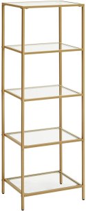 ZŁOTY REGAŁ GLAMOUR DO SALONU, SZKLANE PÓŁKI 124cm