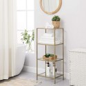 ZŁOTY REGAŁ GLAMOUR, 4 SZKLANE PÓŁKI, DO SALONU, METALOWY, ELEGANCKI, 1 m