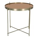 OKRĄGŁY ZŁOTY STOLIK KAWOWY VENICE, SZKLANY BLAT, METALOWY, DO SALONU 48 CM