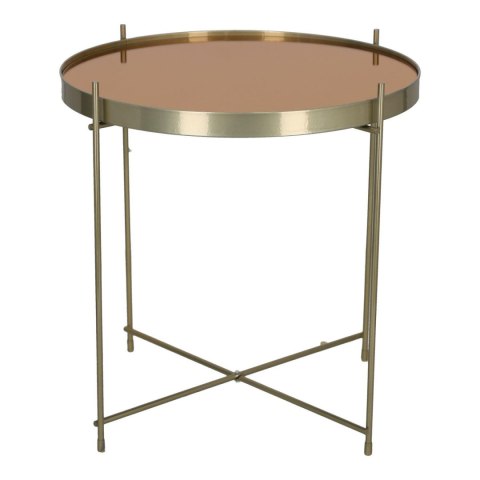 OKRĄGŁY ZŁOTY STOLIK KAWOWY VENICE, SZKLANY BLAT, METALOWY, DO SALONU 48 CM