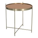OKRĄGŁY ZŁOTY STOLIK KAWOWY VENICE, SZKLANY BLAT, METALOWY, DO SALONU 48 CM