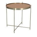 OKRĄGŁY ZŁOTY STOLIK KAWOWY VENICE, SZKLANY BLAT, METALOWY, DO SALONU 48 CM