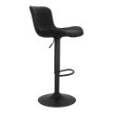TAPICEROWANY CZARNY HOKER Z OPARCIEM, METALOWY, OBROTOWY, REGULOWANY, LOFT