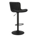 CZARNY HOKER Z OPARCIEM, TAPICEROWANY, METALOWY, OBROTOWY, REGULOWANY, LOFT