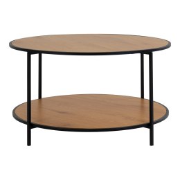 OKRĄGŁY CZARNY STOLIK KAWOWY Z PÓŁKĄ, DĄB, DO SALONU, METALOWY, LOFT, 80 CM