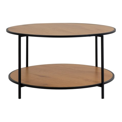 OKRĄGŁY CZARNY STOLIK KAWOWY Z PÓŁKĄ, DĄB, DO SALONU, METALOWY, LOFT, 80 CM OKRĄGŁY CZARNY STOLIK KAWOWY Z PÓŁKĄ, DĄB, DO SALONU, METALOWY, LOFT, 80 CM