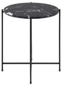 CZARNY STOLIK KAWOWY, MARMUROWY BLAT, METALOWE NOGI, OKRĄGŁY , 42 CM, SALON